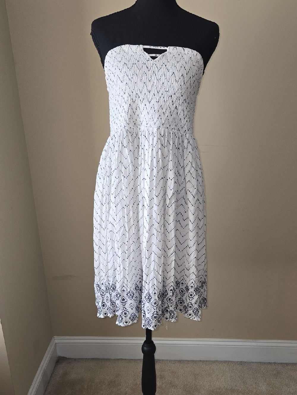 torrid White Strapless Midi Dress with Navy Accents